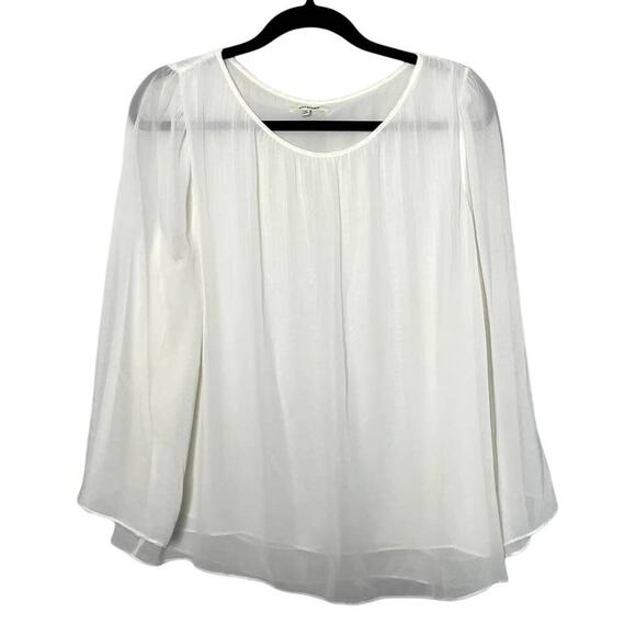 Max Studio Sheer Long Bell Sleeve Flowy Blouse Top White Women's Size Large - Picture 2 of 10